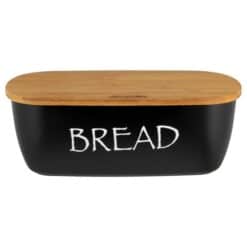 Cutie pentru paine cu capac din bambus, neagra