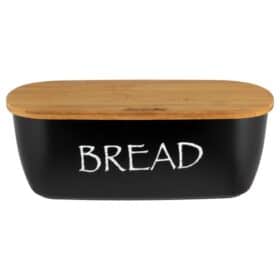 Cutie pentru paine cu capac din bambus, neagra