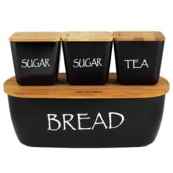 Set cutie de paine cu capac din bambus si 3 recipiente, negru