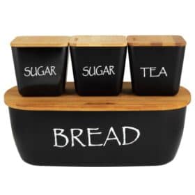 Set cutie de paine cu capac din bambus si 3 recipiente, negru