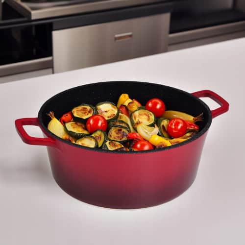 Oala din aluminiu rosu 6.5 l cu capac - imagine 3