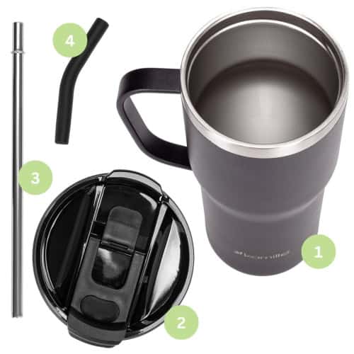 Cana termos 600 ml neagra, cu pai - imagine 5