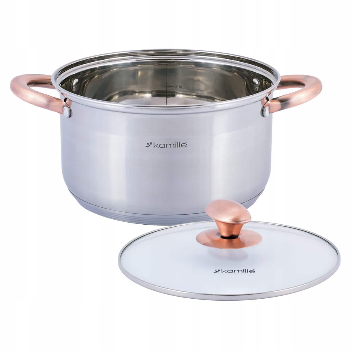 Oala, otel inoxidabil, capac sticla, 4.5 L, 22 cm, inductiva - imagine 2