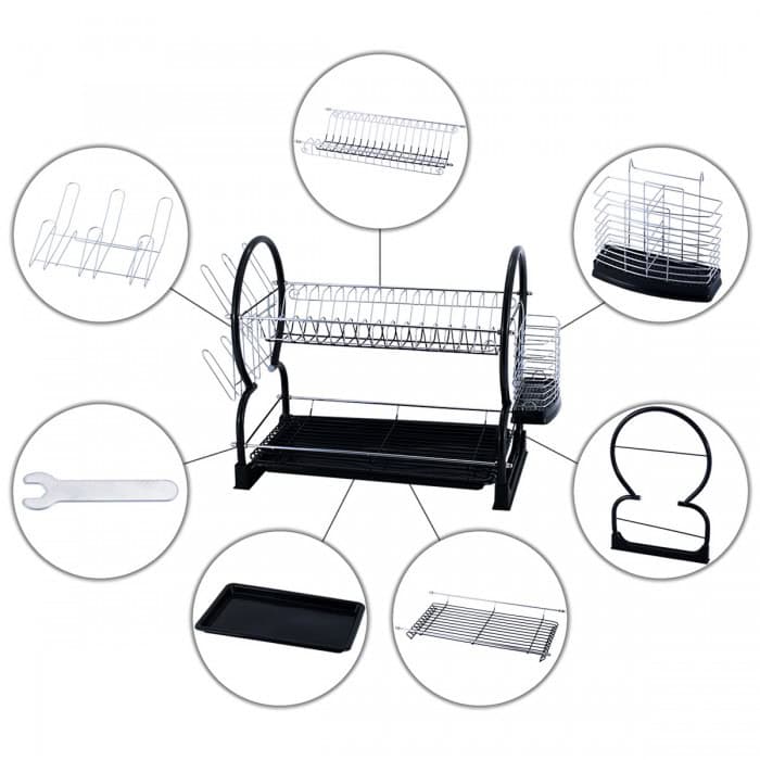 Uscator de vase cu doua niveluri negru