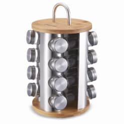 Set Recipiente Condimente cu suport, inox si bambus, 40 cm