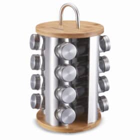 Set Recipiente Condimente cu suport, inox si bambus, 40 cm