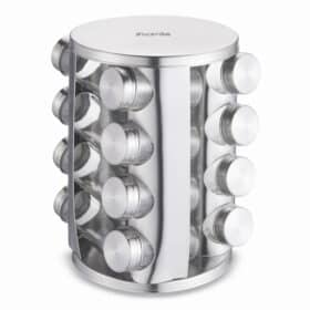 Set condimente cu suport rotativ, 16 recipiente, inox