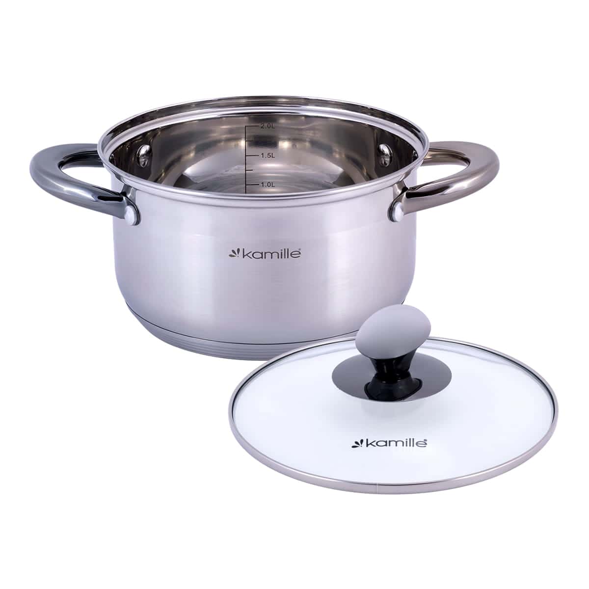 Oala otel inoxidabil 2.0 L, cu capac sticla, 18 cm, inductie - imagine 2