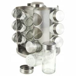 Set suport rotativ + 12 recipiente condimente, sticla/inox