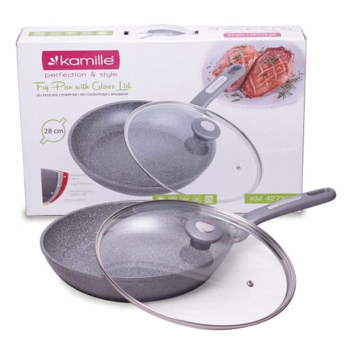 Tigaie de granit 28x5.5 cm cu capac de sticla - imagine 2