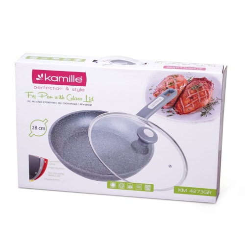 Tigaie de granit 28x5.5 cm cu capac de sticla - imagine 5