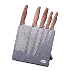 Set 5 cutite cu suport, inox, acoperire granit