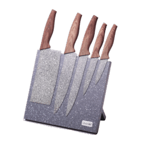 Set 5 cutite cu suport, inox, acoperire granit