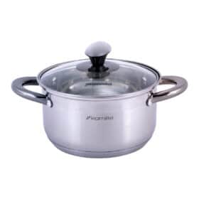 Oala otel inoxidabil 2.0 L, cu capac sticla, 18 cm, inductie