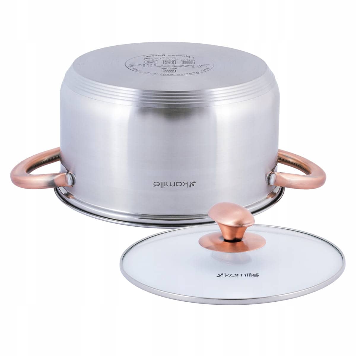 Oala, otel inoxidabil, capac sticla, 4.5 L, 22 cm, inductiva - imagine 3