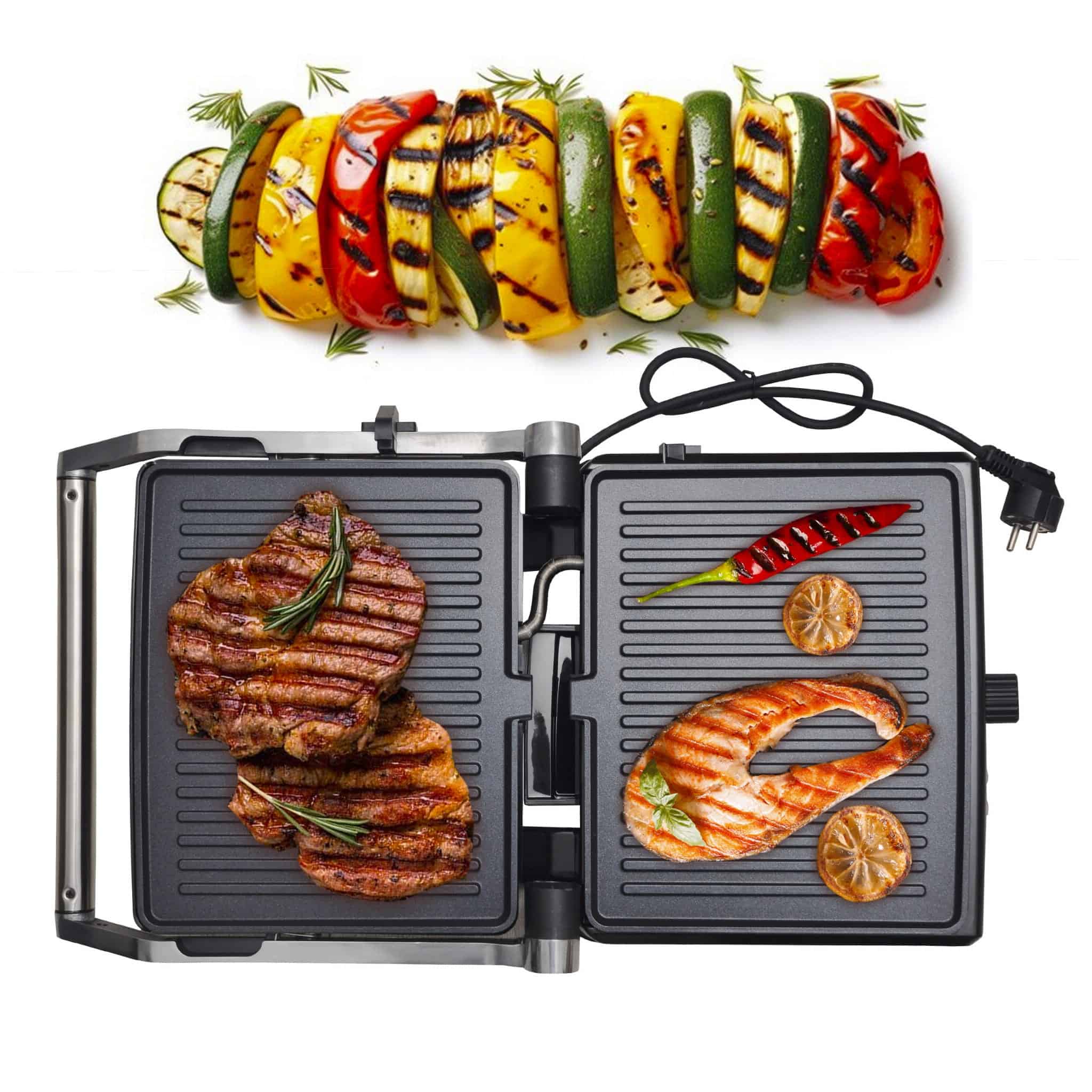 Gratar electric, placi antiaderente, 2000W, inox, deschidere 180? - imagine 2