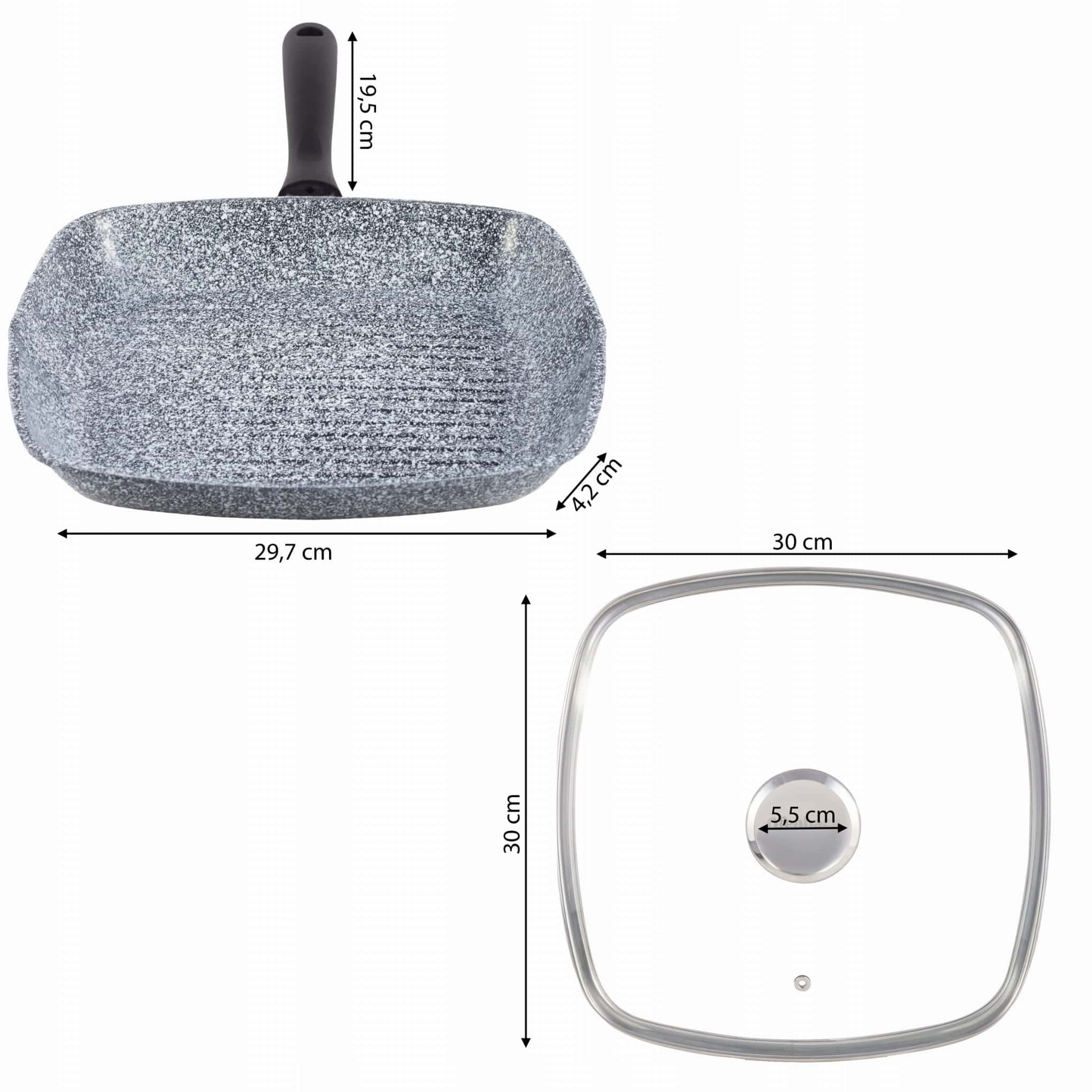 Tigaie grill cu capac, aluminiu/granit, 28 x 28 cm - imagine 7