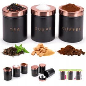 Set 3 recipiente pentru cafea, ceai si zahar