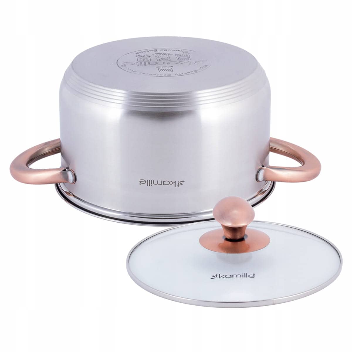 Oala, inox, capac sticla, 3 L, 20 cm, argintiu/roz, inductie - imagine 3