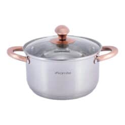 Oala, inox, capac sticla, 3 L, 20 cm, argintiu/roz, inductie