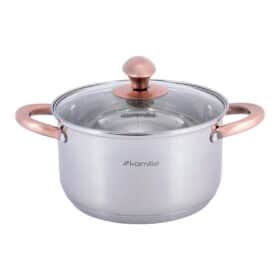 Oala, inox, capac sticla, 3 L, 20 cm, argintiu/roz, inductie