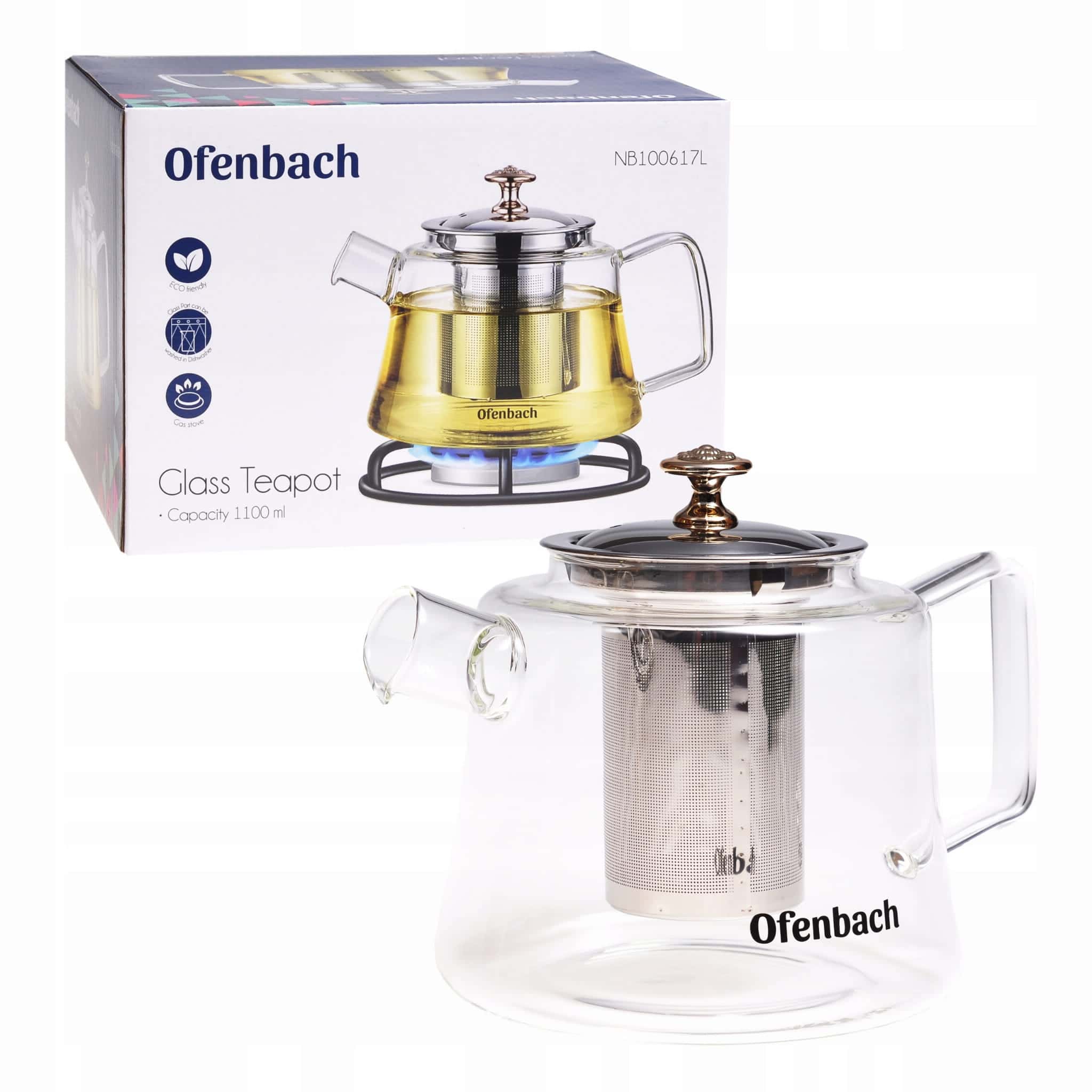 Ceainic Ofenbach, 1100 ml, inox si sticla termorezistenta - imagine 2