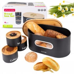 Cutie Paine si 3 recipiente, bambus si metal