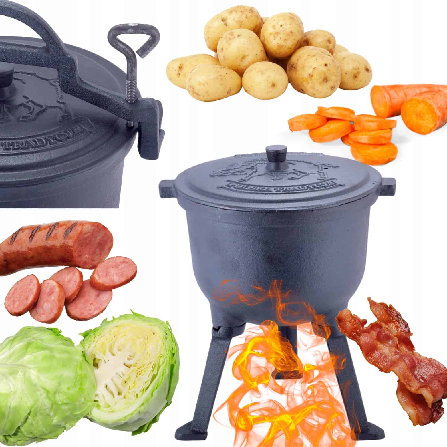 Cazan din fonta emailata, 8 litri, pentru foc deschis - imagine 3