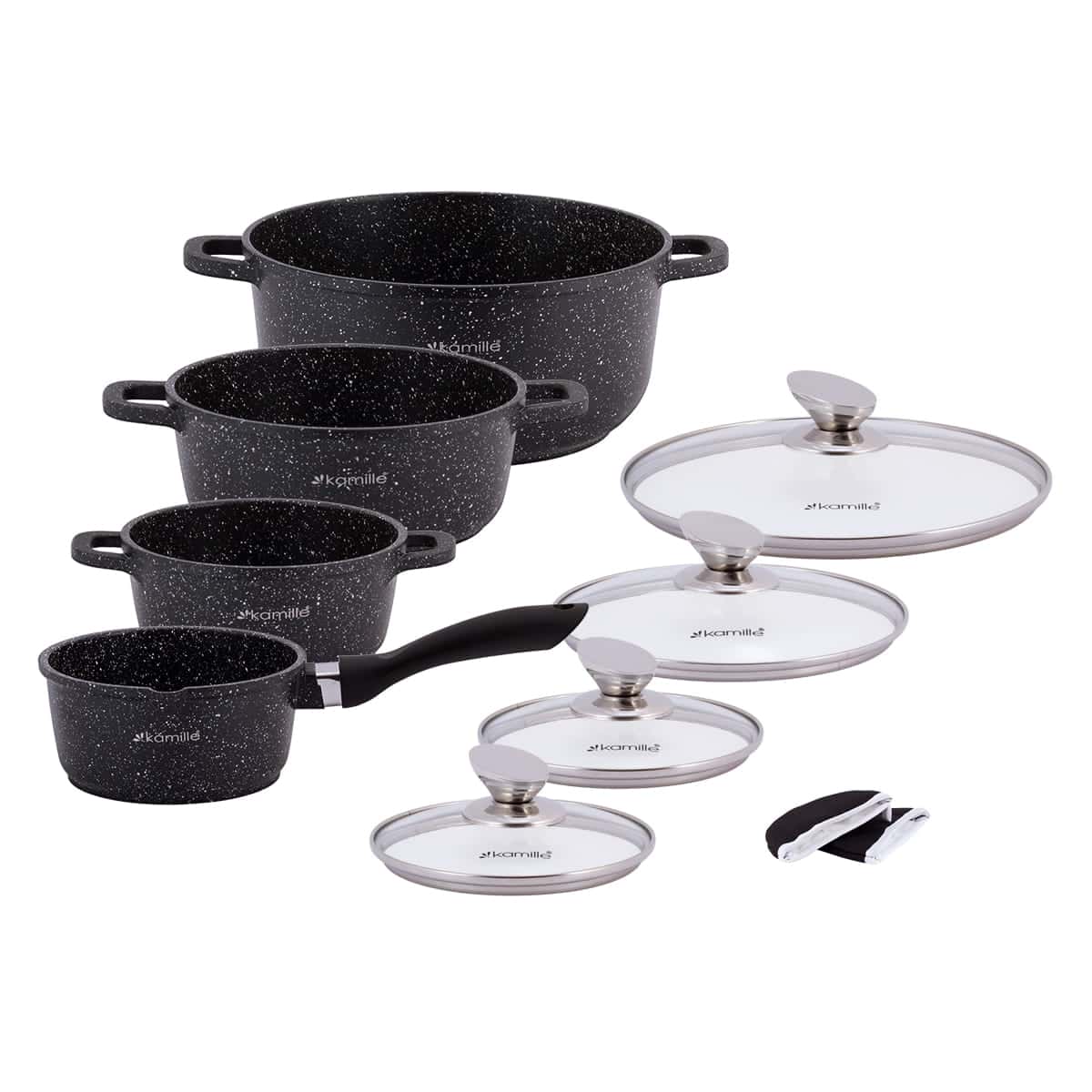 Set 4 Oale cu capac, aluminiu/marmura, 1.25 L - 4.5 L, negru - imagine 2