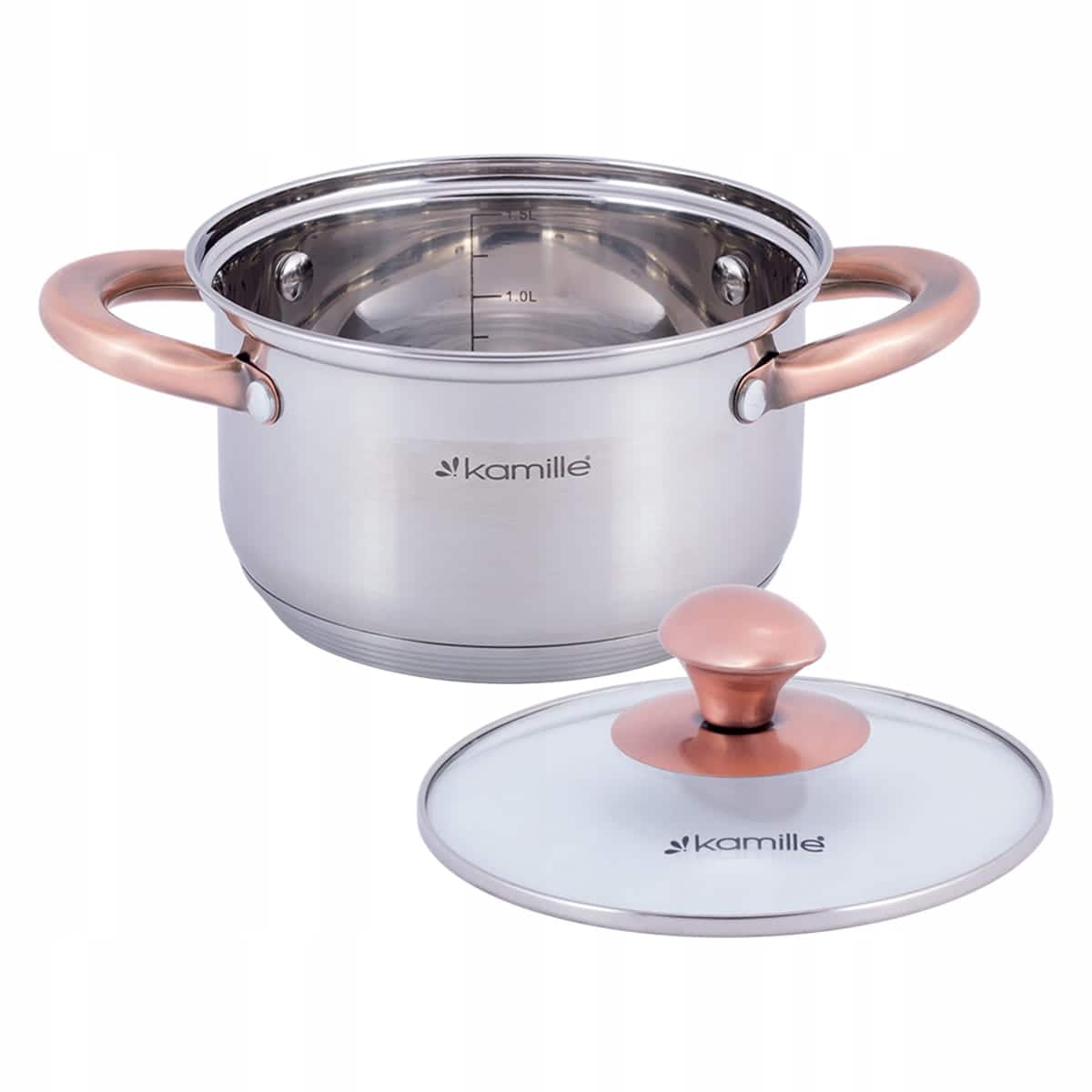 Oala, otel inoxidabil, capac sticla, 1.5 L, 16 cm, inductiva - imagine 2