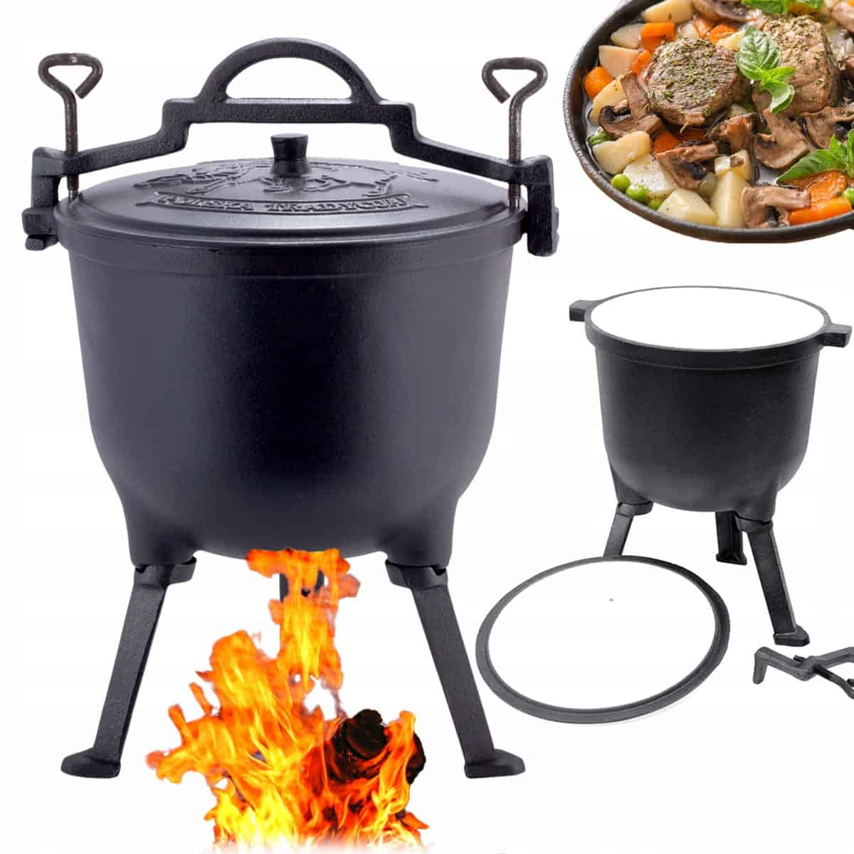 Cazan din fonta emailata, 8 litri, pentru foc deschis - imagine 2