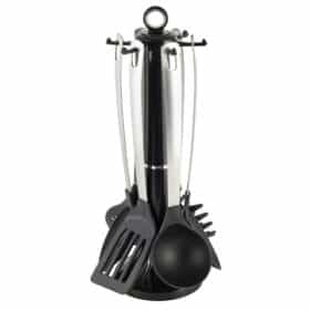 Set 7 piese ustensile cu suport rotativ, nylon, maner inox