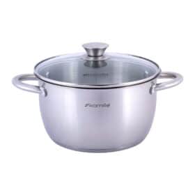 Oala otel inoxidabil 3.0 L, cu capac sticla, 20 cm, inductie