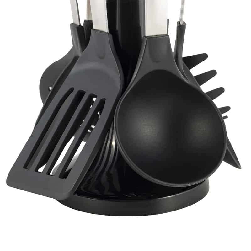 Set 7 piese ustensile cu suport rotativ, nylon, maner inox - imagine 3