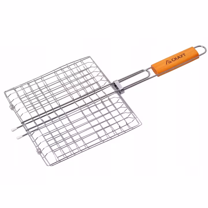 Grătar SKAUT din oțel cu mânere din lemn 27×24×2 cm