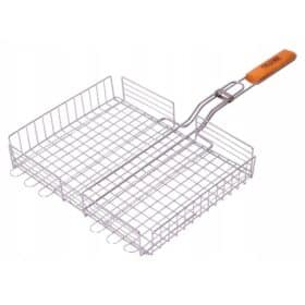Plasă de grătar 40×30×7 cm cu pereți laterali și mâner din lemn