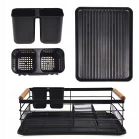 Scurgător vase Kamille aluminiu cu tavă și suport tacamuri