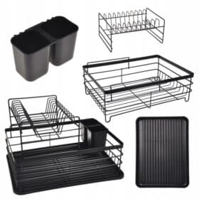 Scurgător vase Kamille aluminiu negru cu tavă