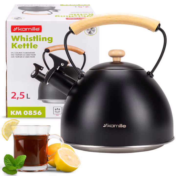 Ceainic inox cu fluier 2.5 L – clasic și compatibil cu inducție