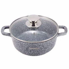 Oală aluminiu granit 24 cm cu capac sticlă – 4.5 L