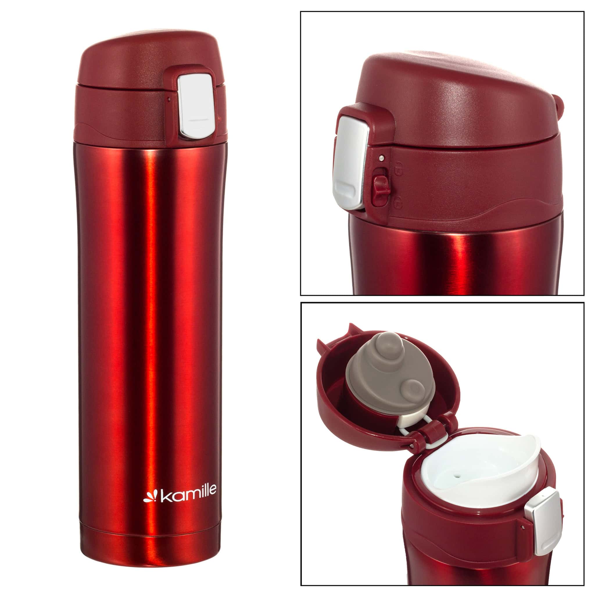 Cana termos portabila, otel inoxidabil, 450 ml, bidon termoizolant, Rosu - imagine 5