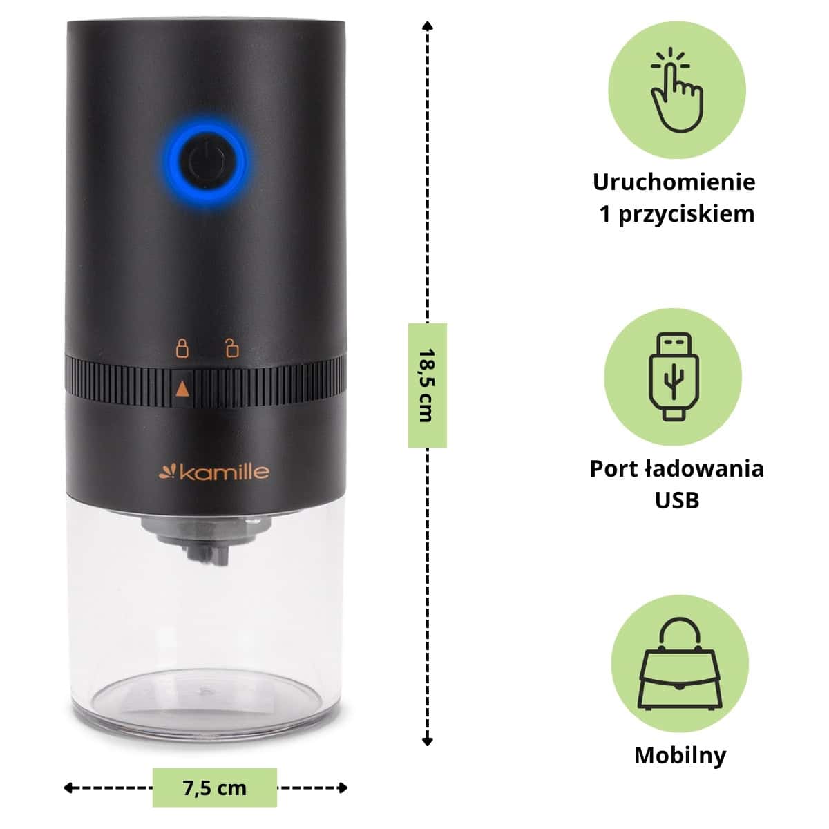 Râșniță electrică cafea Kamille fără fir - imagine 2