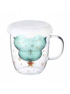 Cana dubla din sticla 320 ml, cu Model de Craciun