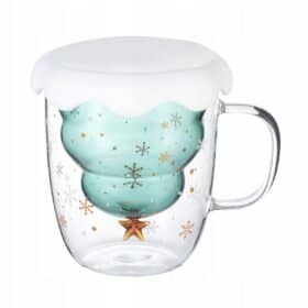 Cana dubla din sticla 320 ml, cu Model de Craciun