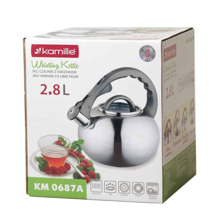 Fierbător inox argintiu 2.8L cu mâner ergonomic și fluier - imagine 3