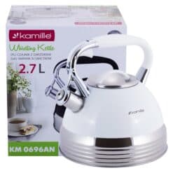 Ceainic Kamille inox 2.7L alb-argintiu cu fluier pentru inducție