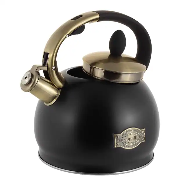 Ceainic Kamille inox 2.7L cu fluier negru‑auriu pentru inducție - imagine 6