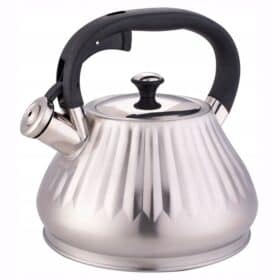 Ceainic Kamille inox 3L cu fluier argintiu‑negru pentru inducție