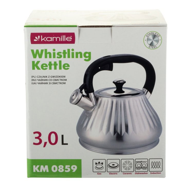 Ceainic Kamille inox 3L cu fluier argintiu‑negru pentru inducție - imagine 5