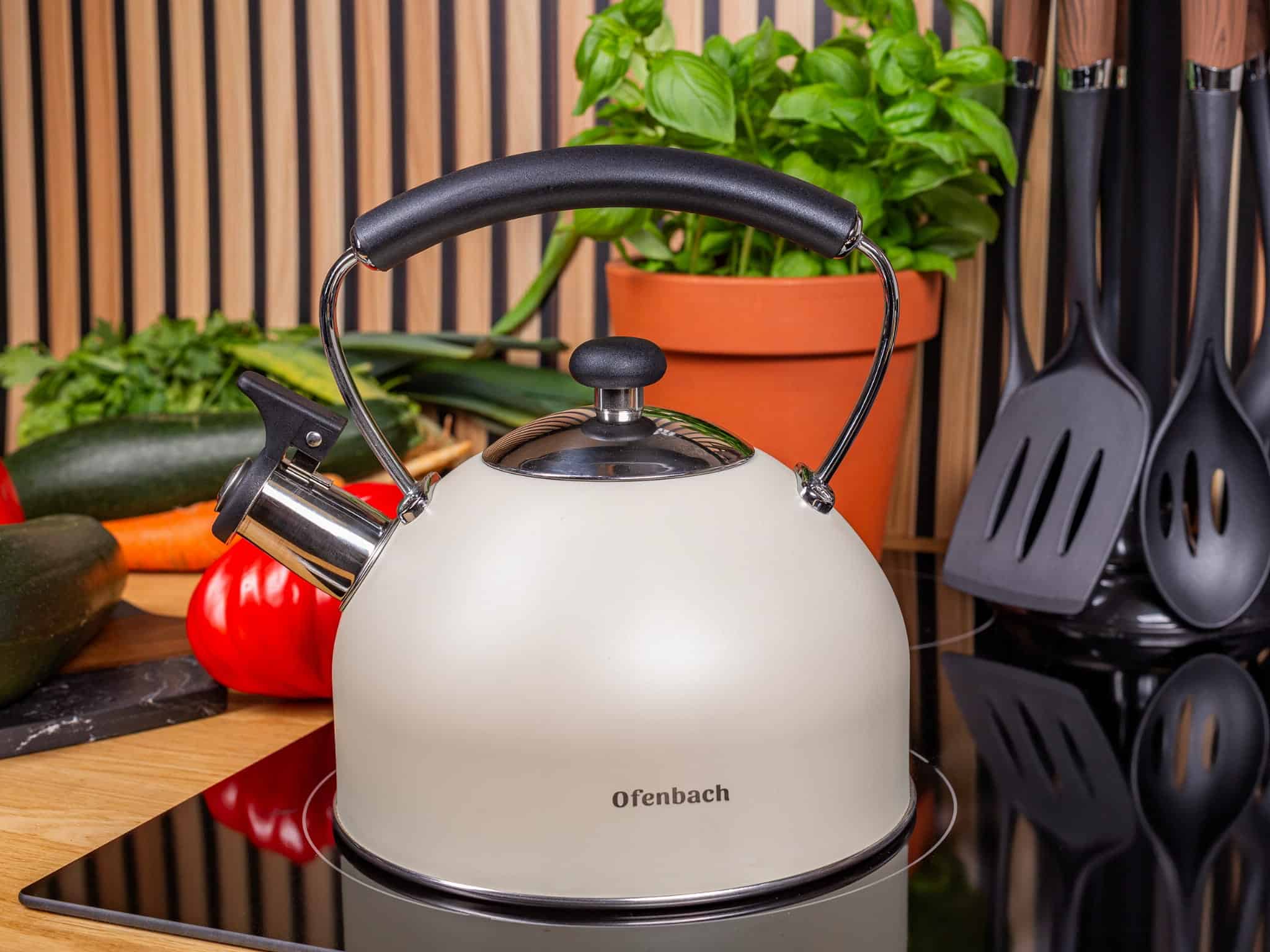 Ceainic modern cu Fluier Emaliat 2.2L Bej - imagine 3